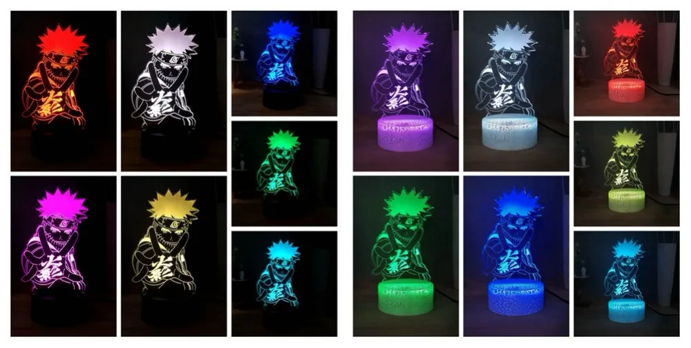 Новинка 3D Иллюзия настольная лампа Узумаки Наруто Акриловые RGB многоцветный прикроватный светильник USB пульт дистанционного управления светодиодный ночной Светильник Детский праздник