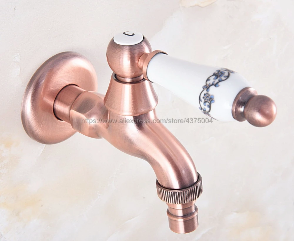 

Antique Red Copper Ceramic Handle Washing Machine Faucet Laundry Sink Cold Water Taps Nav332