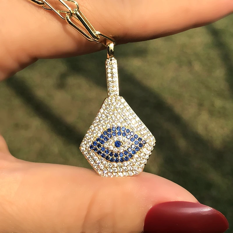 14K Gold Micro Pave Diamond Evil Eye Necklace Charm