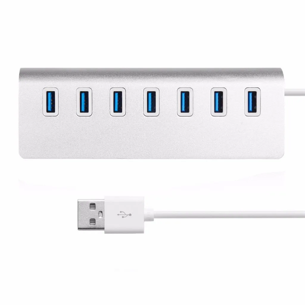 Silver Ouhaobin USB 3,0 концентратор 7-Порты и разъёмы Алюминий Портативный зарядки и USB 3,0 кабель для компьютера для Windows - Цвет: Silver