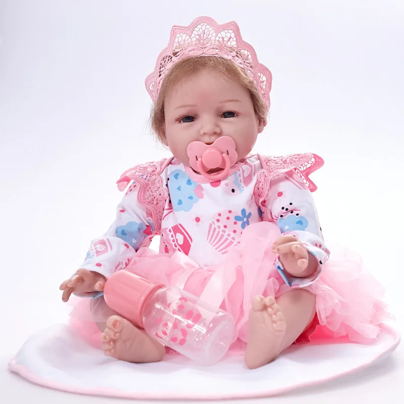 22 дюйма кукла реборн Реалистичная живая ткань тело девочка с красивым платьем