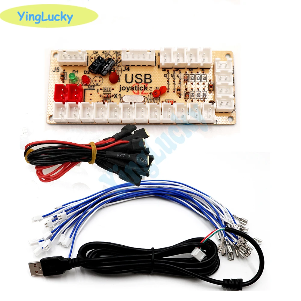 2 players zero delay Arcade USB Encoder for PC Arcade Joystick Toggle PCB with LED light wire 2.8mm or 4.8mm wire