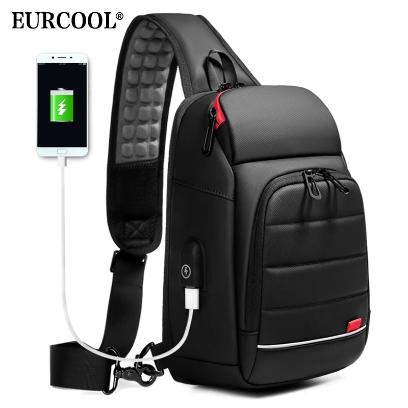 Нагрудная сумка EURCOOL для мужчин рюкзак iPad 9 7 дюйма с USB зарядкой мессенджер