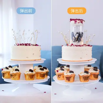 

Novelty Toys Happy Birthday Cake Stand with Surprise Gift Box Magic Cake Standing Surprise Box Holder Birthday Gift L