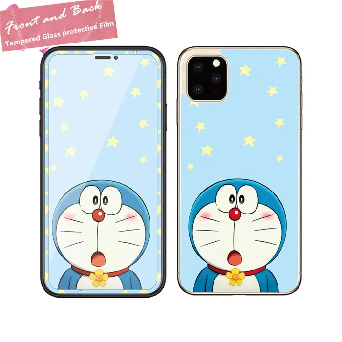 Милое мультяшное цветное переднее и заднее Закаленное стекло пленка для iPhone 11 Pro MAX XR XS MAX 6 6S 7 8 Plus защита экрана полное покрытие - Цвет: 12