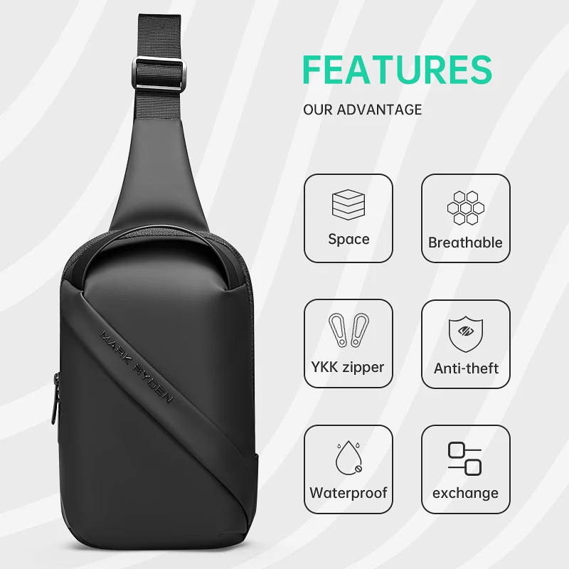 Mark Ryden Men Bag Oxford Sling bag 7.9 inch Male Chest Bag Crossbody Bag For Man Moto Biker Shoulder Bags Black New Fashion Bag