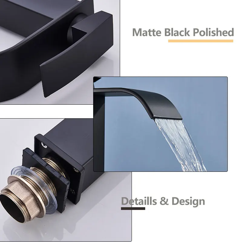 Square Tall Black Chrome Nickel Water Basin Sink Faucet Bathroom Hot Cold Mixer Crane Tap Wide Spout Deck Mount Tall Style Mixer