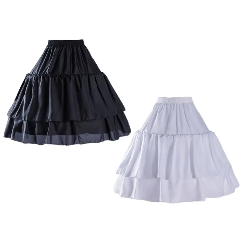 

Women Girls Petticoat 2 Hoops Double Layers Adjustable Skirt Pleated Ball Gown E15E