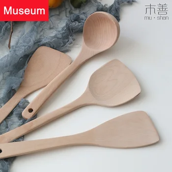 

Beech Wood Shovel Wood Spoon No Stick Pan Special-purpose Long Handle Nothing Paint Cooking Spatula Wood Spatula Wooden Shovel