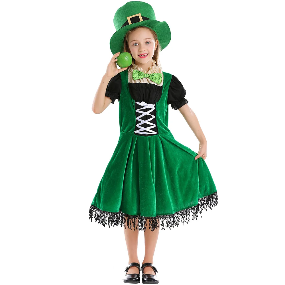 

Ireland St.Patrick's Day Children Green Leprechaun Elf Cosplay Costume Halloween Purim Lucky Fairy Fancy Dress