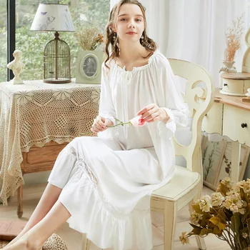 

Long-Sleeved Nightdress Women's Spring and Summer Home Dress Cute Court Sweet Princess Style Plus Size Night Dresses