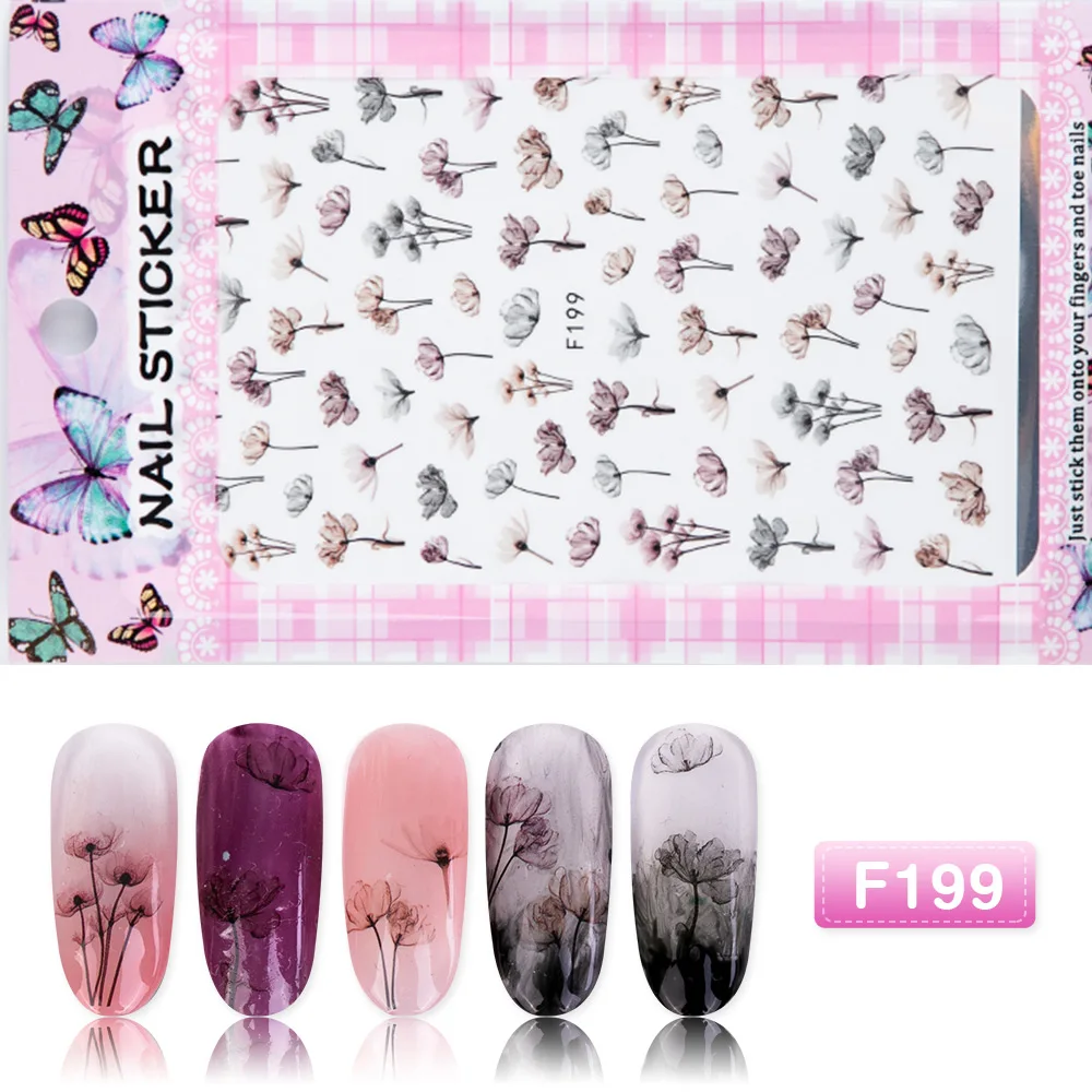 3D стикер для ногтей Летний цветок Фламинго дизайн наклейки s для ногтей Клей DIY маникюр слайдер дизайн ногтей наклейки Слайдеры для ногтей - Цвет: F199