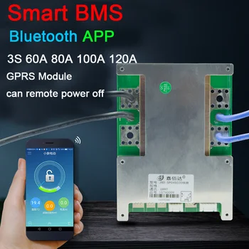 

smart BMS 3S 12V 60A 80A 100A 120A Li-ion Lithium Protection Board W balance High Current Bluetooth APP PC software GPRS
