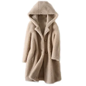 

Winter coat women Sheep shearing Overcoat 2020 Korean Fashion Hooded lambswool Long fur coat Casual Women Jacket fur Outerwear