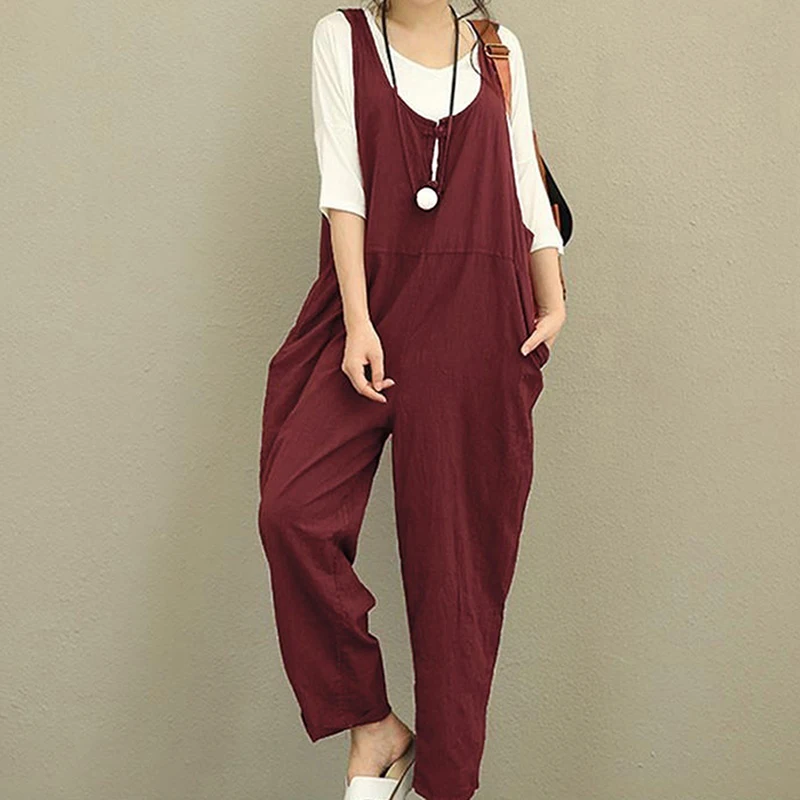 Spring Autumn Women Cotton Casual Loose Pockets Jumpsuits FPlus Size Loose Solid Sleeveless Bib Overalls Rompers jumpsuit Spring Autumn Women Cotton Casual Loose Pockets Jumpsuits FPlus Size Loose Solid Sleeveless Bib Overalls Rompers jumpsuit