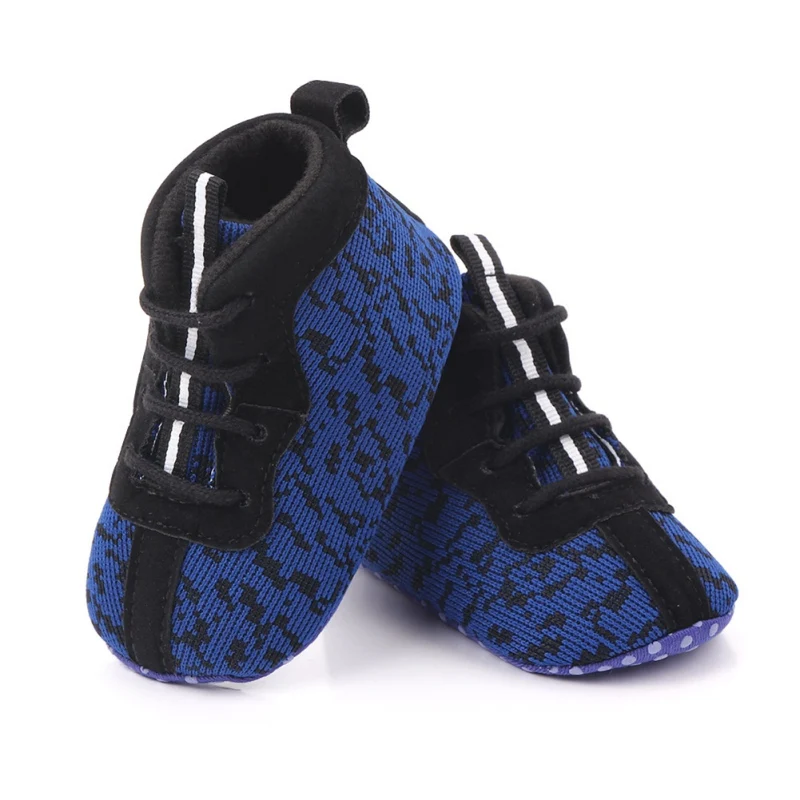 0-12 м хлопковая ткань для ребенка обувь с мягкой подошвой Нескользящая обувь с высоким берцем на шнуровке для новорожденных