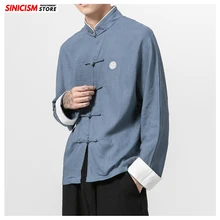 Sinicism Store Autumn Men Button Cotton Linen Oversize Shirts Mens Chinese Vintage Tops Clothing Male Autumn Casual Shirt