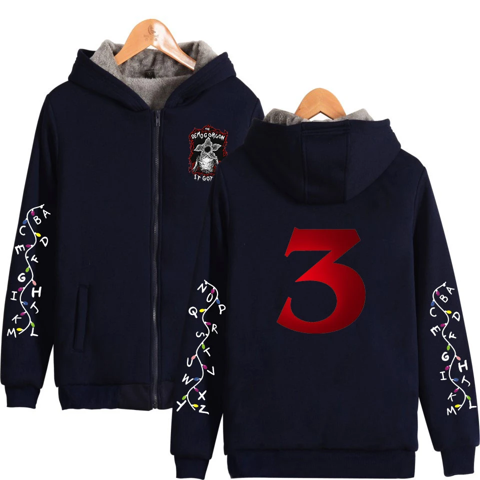 Уплотненная парка на молнии из хлопка с изображением странных вещей, 3 команды, большие размеры, толстовки, зимние мужские/женские теплые модные парки Kpop