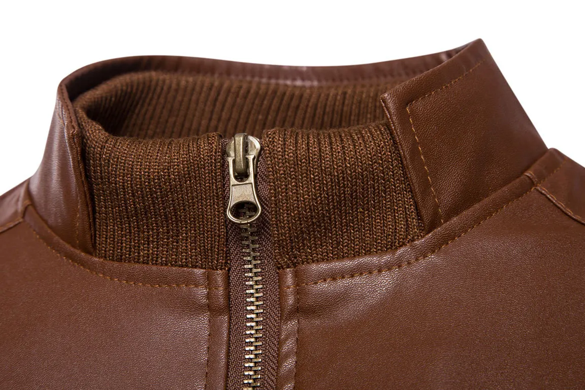 Для мужчин Поперечная молния кожаное пальто тренд Стенд воротник мода Slim Fit Мужская куртка