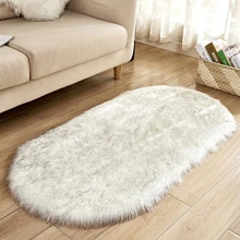 Ellipse Soft Faux Sheepskin Fur Chair Cushion Rugs Bedroom Floor Shaggy Silky Plush Bedside Mat 2 x 3 Feet