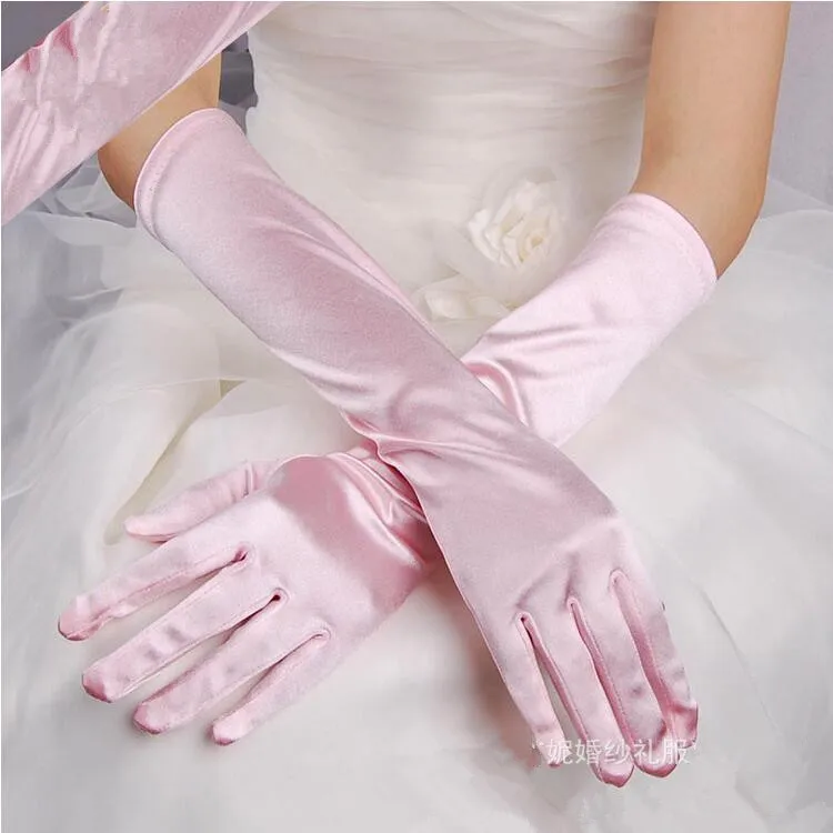 Сатиновые женские длинные перчатки, женские локоть, защита от солнца, перчатки для вождения, для оперы, вечеринки, выпускного вечера, женские перчатки - Цвет: Pink