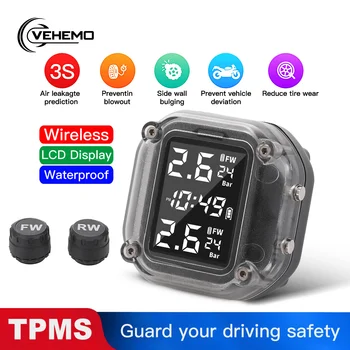 

2020 USBCharging LED color screen Motorcycle TPMS Motor Tire Pressure Tyre Temperature Monitoring Alarm System 2External Sensors