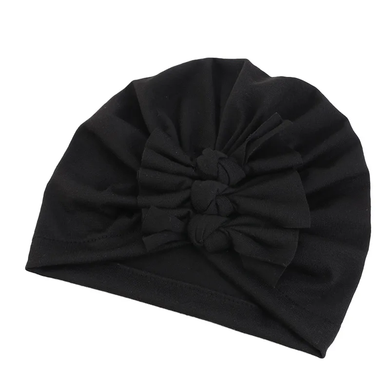 Чалма с бантиком, повязка на голову для малышей, зимняя теплая, для новорожденных, тюрбан из хлопка, шапочка, шапка для детей, обруч на голову, 16 цветов, аксессуары для волос - Цвет: Черный