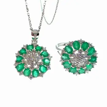 

SHILOVEM 925 STERLING SILVER NATURAL EMERALD RINGS PENDANTS SEND NECKLACE FINE JEWELRY WEDDING WOMEN GIFT NEW DTZ0304889AGML