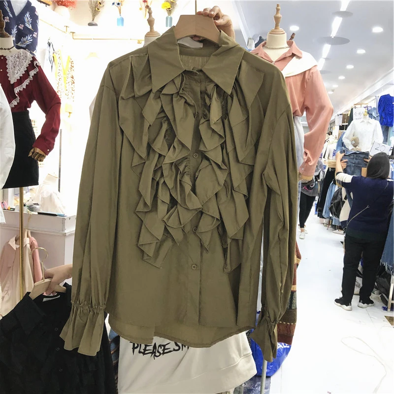 Kong-Style Blouse Woman Solid Color Long Sleeves Shirt Women's Spring and Autumn New Loose Casual Student Lapel Shirt Top Blusa - 4.00068E+12