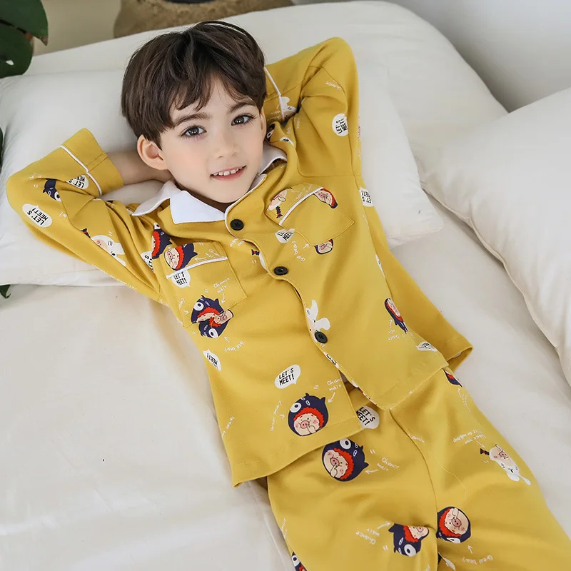 

Boys' Pajama Spring And Autumn Pure Cotton Long Sleeve Big Kid Boy Thin Baby Parent And Child Children Homewear Set Autumn And W