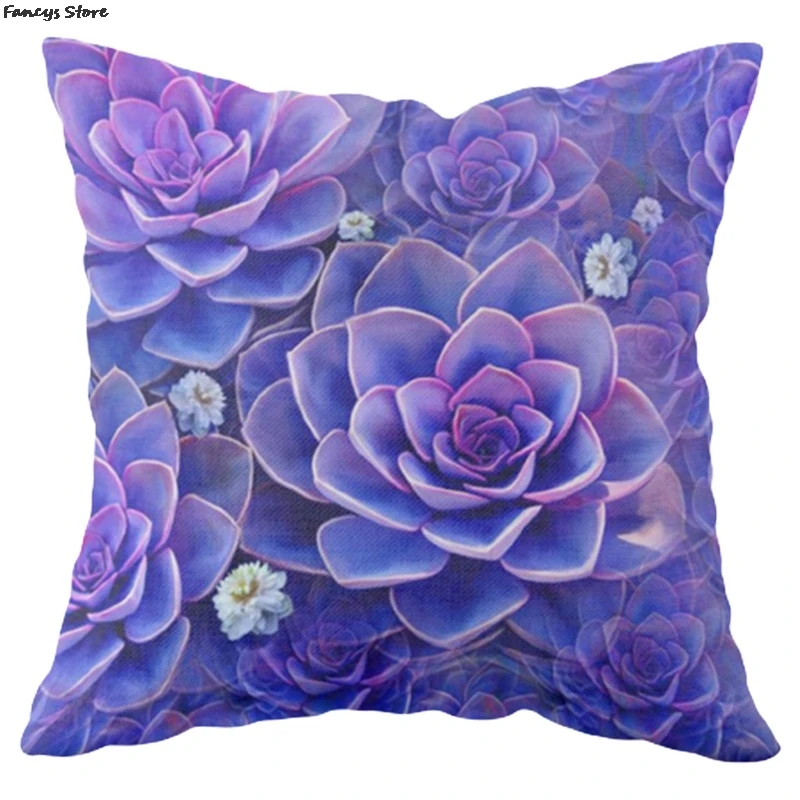 

Purple Luxury Throw Pillow Nordic Pastoral Style 45*45 Decoration Throw Pillow 3D Succulent Lattice Fine Leaf Rose Car Decor New