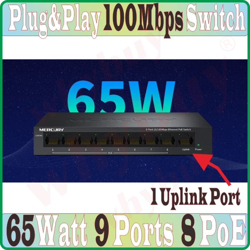 9 портов 1 порт uplink 8 poe 65 Вт 100 Мбит/с MCU PoE коммутатор сети Ethernet LAN концентратор