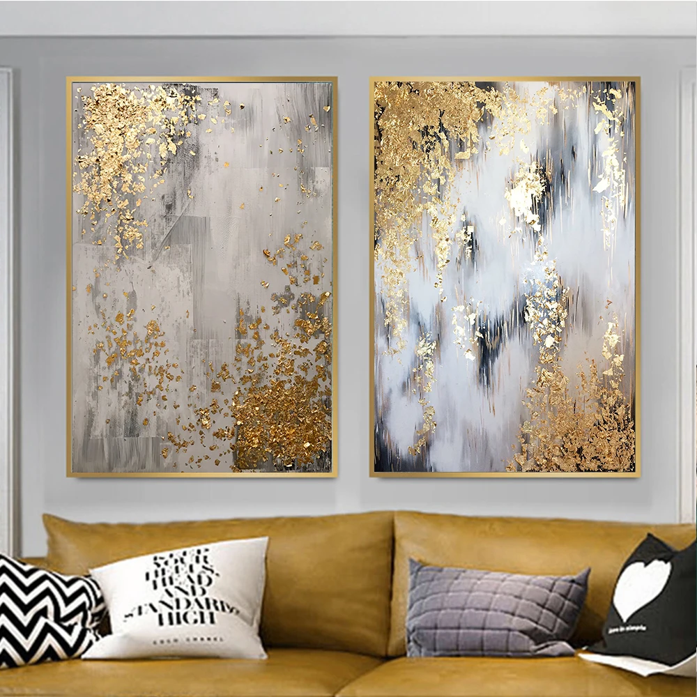 Abstract Golden Tree Oil Painting Canvas Art Poster and Prints Gold Leaf Wall For Living Room Home Decoration | Дом и сад