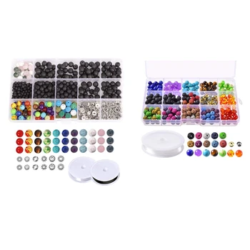 

Set of 500 Pcs 4-8mm Black Natural Lava Stone 7 Colors Chakra Beads Loose Beads and Zinc Alloy Spacer Beads with 388 Pieces Colo