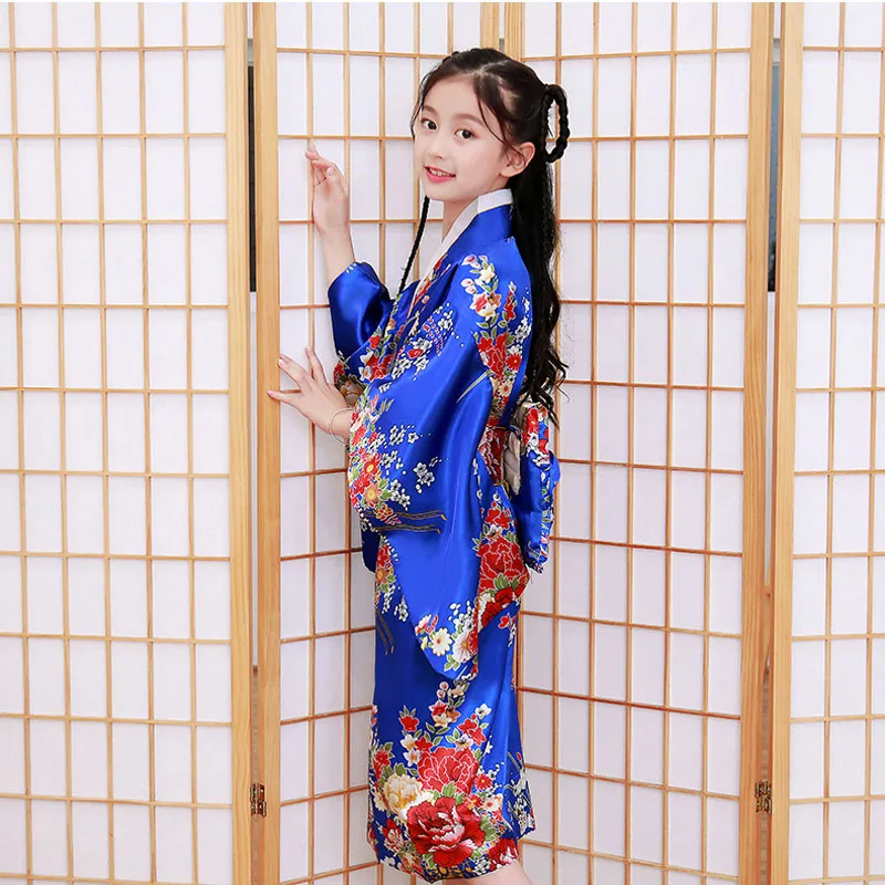 Детское кимоно, ютата, карнавальный костюм, юката, японское кимоно для девочек, платье, кимоно, винтажная одежда для сценического шоу с цветочным принтом