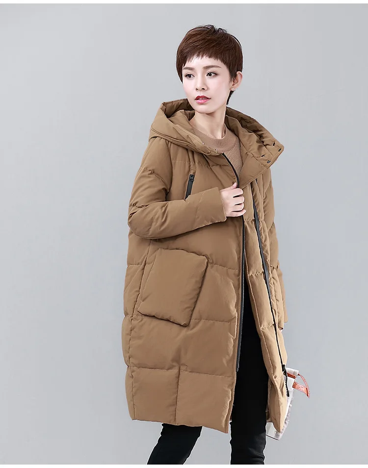 Down Jacket Women's Mid-length Thick Winter New Style Korean-style Versitile Fashion Winter over-the-Knee Loose-Fit Coat Fa