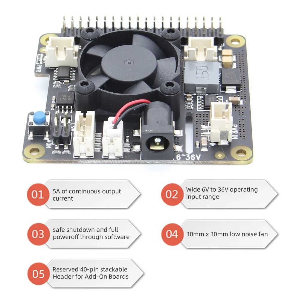 RasPi X710 безопасное выключение, плата расширения управления питанием с широким входом напряжения(6V~ 36 V) для Raspberry Pi 4 Модель B/3B+/3B