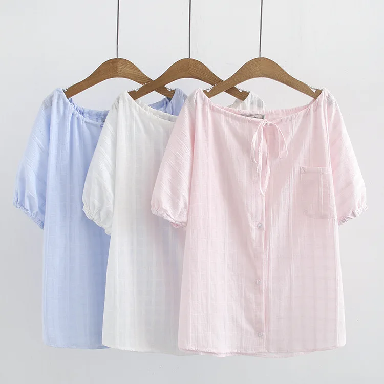 

2019 Summer New Fashion Plus Size Women Blouses and Tops White Blue Pink 3 Colors Short Sleeve Casual Cotton Shirt for Girls