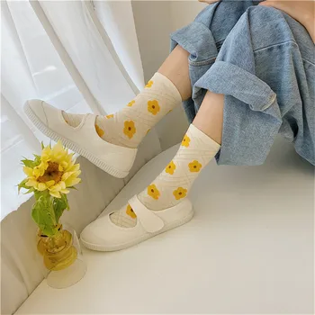 

New Deisgn Floral Socks Women Sweet Heart Long Socks Girls Dress Summer Thin Socks Female Streetwear calcetines Mujer