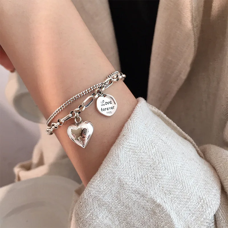 Bracelet De Cheville Femme Double Chaîne Or - Avec Charmes Cœur Et Lettre, Ajustable 22+5 Cm - 7