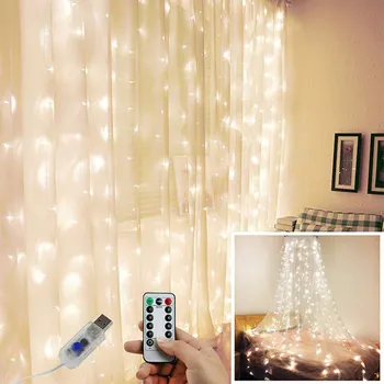 

LED fairy lights garland curtain lamp Remote control USB string lights New Year Christmas decorations for home bedroom window