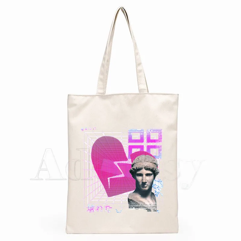 Vaporwave Retro Anime Aesthetic Japanese Canvas Shoulder Bag Female Harajuku Large Capacity Eco Environmental Shopper Bag Shopping Bags Aliexpress