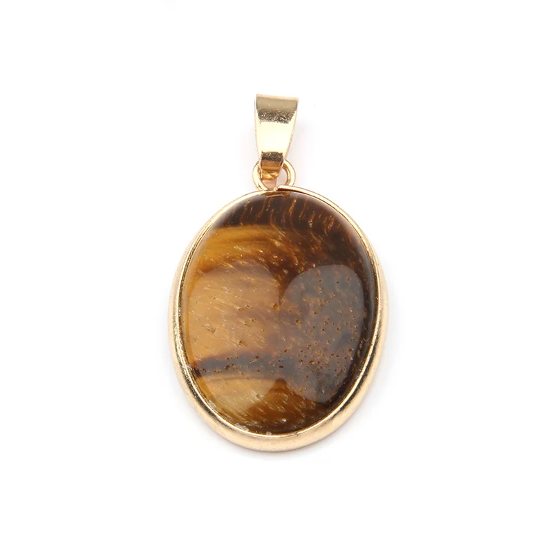 Tiger Eye Натуральный камень подвеска-агат Овальный Форма Кулоны из нержавеющей стали для самостоятельного изготовления ювелирных изделий Цепочки и ожерелья Аксессуары Размеры 3,6*1,9*0,7 см - Окраска металла: Tiger Eye