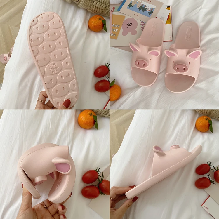 2020 New Men/ Women Cartoon Pig Slippers Female Summer Couple Cute Home Indoor Bath Non-slip Bath Room Sandals And Slippers