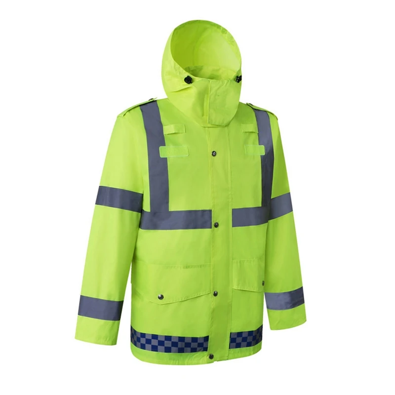

Reflective Rain Suit Hooded Long Sleeve Jacket Pants Kit High Visibility Windproof Waterproof Construction Raincoat Rainwear Out