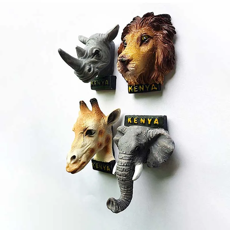 

African Kenya 3d Resin Fridge Magnets Tourism Souvenir Rhinoceros Elephant Lion Giraffe Leopard Cape Buffalo Magnet Decorative