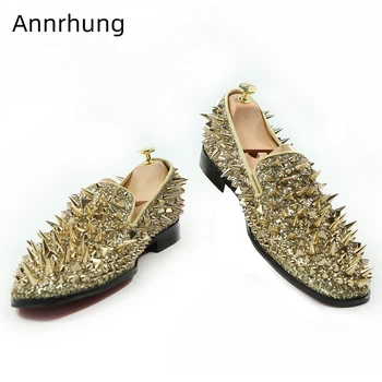 

Sharp Rivet Casual Shoes Men Round Toes Gold Bling Sequined Cloth Flat Heel Slip-on Loafer Men Shoes Zapatillas Hombre