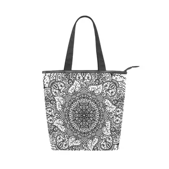 

ALAZA Reusable Shopping Bag Women beach Canvas Tote Bags Mandala Printing eco Bag bolsa de compras Shopper Shoulder Bag ladies
