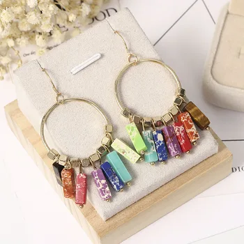 

7 Chakra Natural Stone Earrings Women Bead Tassel Ring Ear Hook Drop Dangle Earings Fashion Jewelry