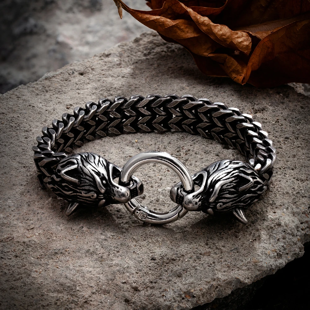 Vikings Celtic Wolf Bracelets Men Stainless Steel Mesh Chain